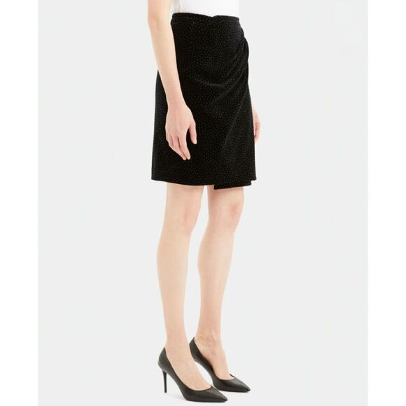 New! Theory Pleated Wrap Skirt in Dot Black Velvet, 4 - Picture 3 of 12